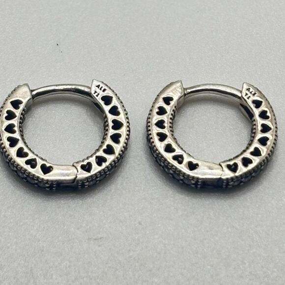 PANDORA Sparkle and Hearts Hoop CZ Earrings Sterling Silver 925 - Picture 2 of 5